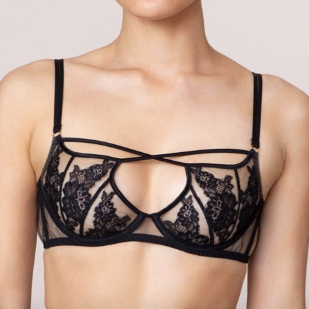 NWT Agent Provocateur Demelza Plunge Underwired Bra - Black Lace - Size 32D
